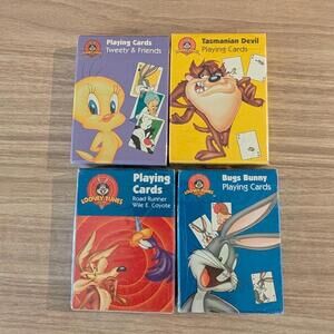 4 NEW Sealed Looney Tunes Playing Cards Bugs Bunny Coyote Tweety Taz - Bulk Lot